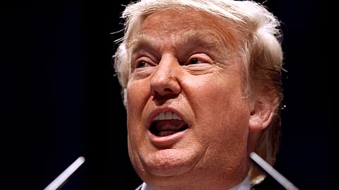 Close-up of the face of the US President Donald Trump.