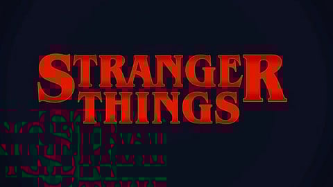 Bold red text reads "Stranger Things" on a dark, ominous background.