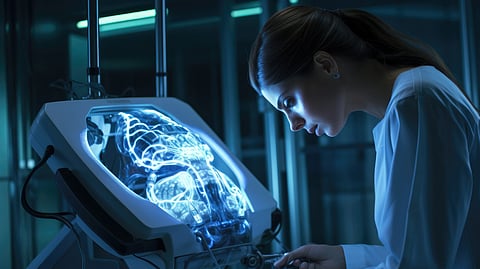 A doctor working through an AI system.