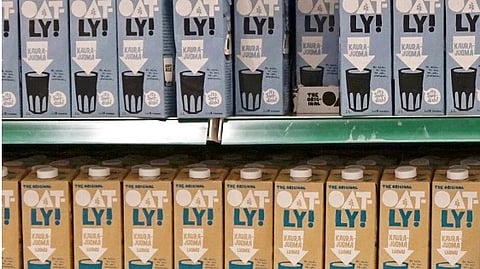 Bottles of oatly milk.