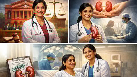 A scene of doctor winning legal battle to donate kidney to a stranger