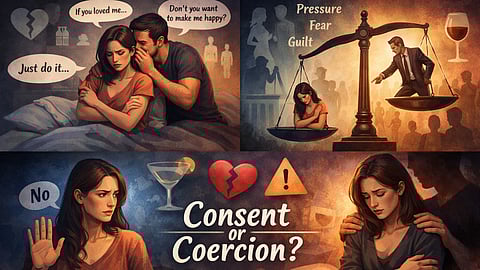 Depiction of woman facing Consent, Communication, and Coercion