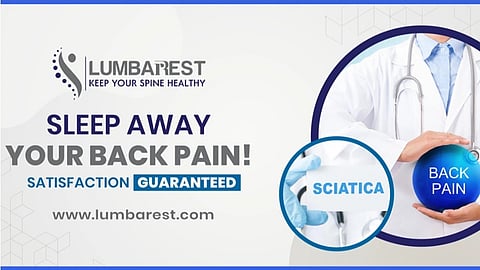 Doctor holds a “Back Pain” ball in a Lumbarest ad.