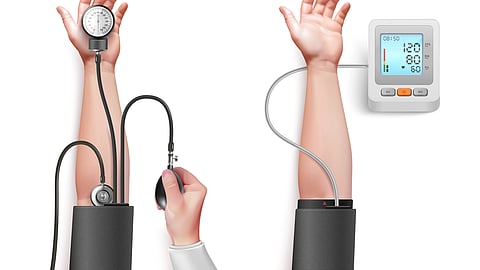 Two blood pressure checking machines. 