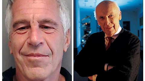 Collage of two people, Jeffrey Epstein and James Watson. 