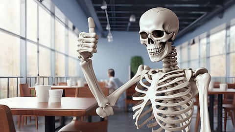 Skeleton at restaurant