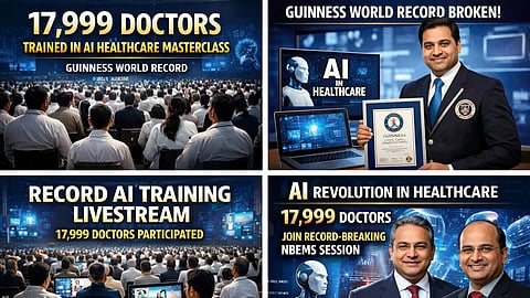 Depiction of NBEMS Setting Guinness World Record as 17,999 Doctors Join AI Healthcare Livestream Training