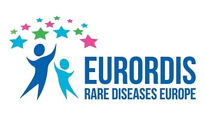 Poster for eurodis with blue text and figurines.