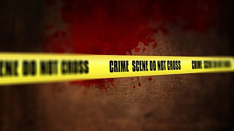 3d render of a crime scene tape against defocussed background