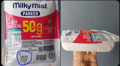 Milky mist paneer packet puffed up.