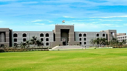 Grey buildings of Gujarat high court.