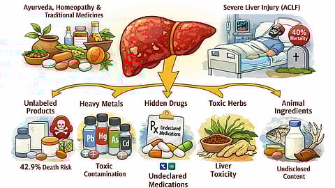 An infographic showing the causes of Liver damage.