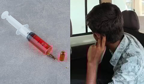 Syringe with blood and the accused