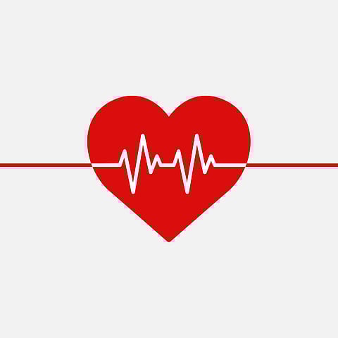Red heart shape graphic with heartbeat in health concept.
