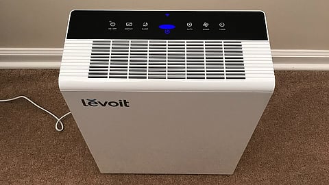 An air purifier on the floor. Brand: Levoit LV-PUR131S
