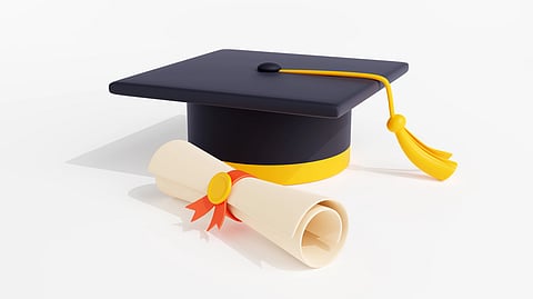 3d render graduation cap with diploma certificate