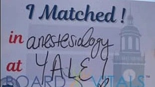 A board saying i matched anesthesiology at yale.