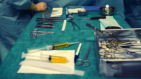 Surgery instruments on surgery table 