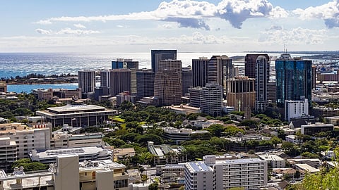 Picture of Downtown Honolulu taken at Pūowaina/Punchbowl Crater/National Memorial Cemetery of the Pacific.