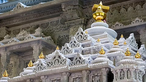 White and golden carvings in temple.