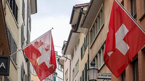 Swiss flags and buildings