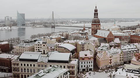 Old Riga city covered in snow.
