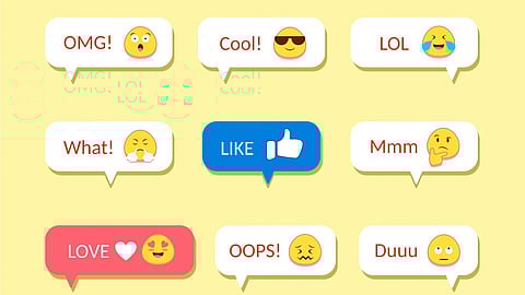 Emojis with small messages like cool, OMG, what! etc.