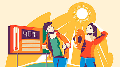 Flat summer heat illustration with couple walking outdoors