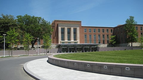 An wide-angle, eye-level outdoor shot of the United States Food and Drug Administration (FDA) headquarters in Silver Spring.