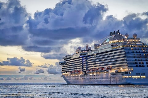 cruise ship and sunrise in U.S. Virgin Islands 