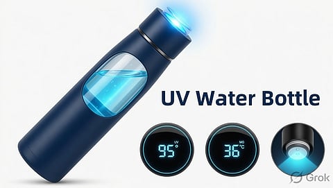 Blue UV water with temperature and light.