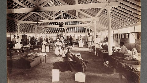 Interior of a temporary hospital for plague victims, Bombay