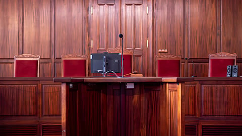 Federal courtroom interior associated with a sentencing in a romance scam and crypto fraud case.