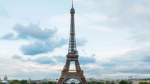 Eiffel tower and blue sky.