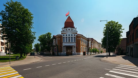 A building with Belarus Flag.