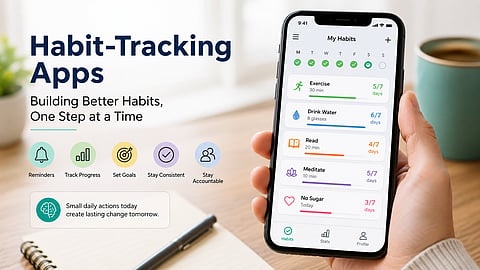 Habit-tracking apps use features such as reminders, progress tracking, goal setting, and accountability tools to support behavior change and encourage long-term habit formation.
