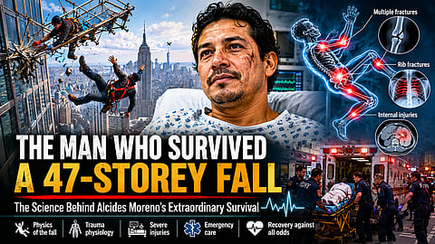 Alcides Moreno survived a 47-storey fall in New York City in 2007, a rare case that continues to intrigue trauma specialists, biomechanical engineers, and critical care physicians.