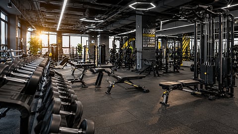 A fitness center equipped for strength training.