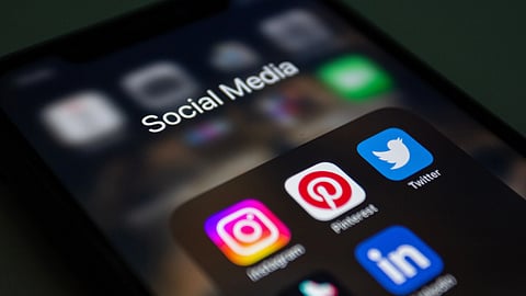 A phone scrren with social media apps.
