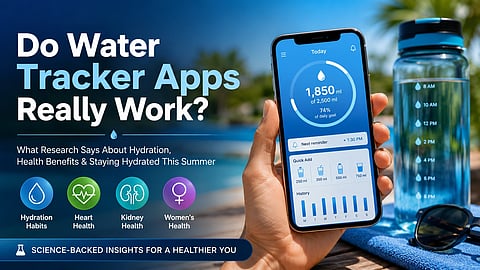 A poster for the article with bottle and tracking app on phone.