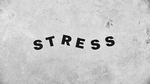 The word "STRESS" is printed in bold, black.