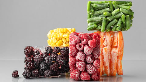 A variety of colorful fruits and vegetables arranged together, showcasing diverse shapes and textures.