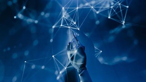 AI hand and robotic structures.