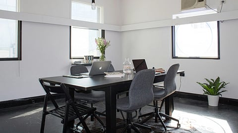 Modern office workplace setting.