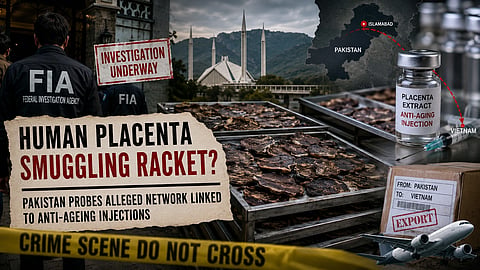 A poster with dried placenta, placenta in medicine bottle