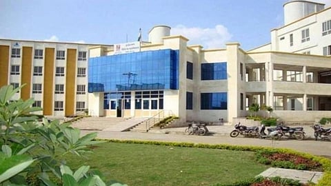 Blue and white Bundelkhand college building.
