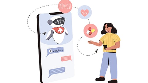 A woman uses an AI health chatbot on her phone.