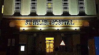 Exterior view of St Helier Hospital building in south London.