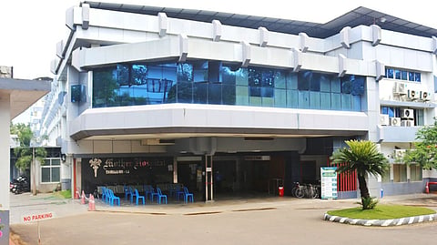 Exterior view of Mother Hospital in Thrissur, Kerala.