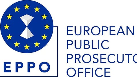 European Public Prosecutor's Office (EPPO) logo representing the agency leading Romania's hospital procurement fraud investigation.